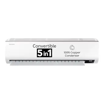 Samsung 1.5 Ton 5 Star (5-in-1 Convertible Cooling, AR18CYNZABE, Stabilizer Free Operation, Copper, Inverter Split AC, White